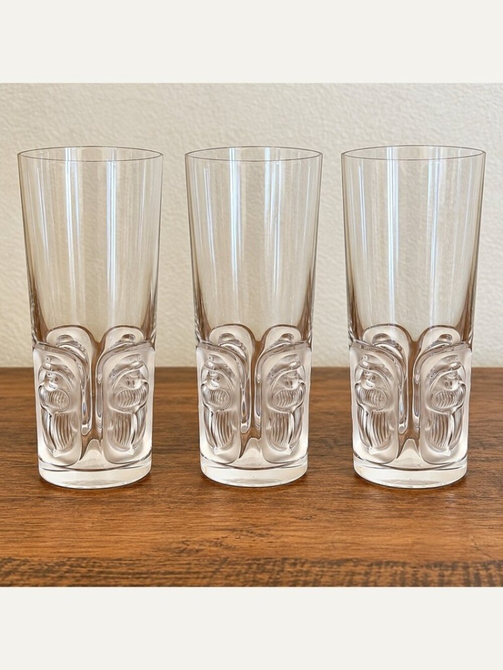 Lalique Khepri Scarab Crystal Highball Glasses Set of 3 France 6.25"